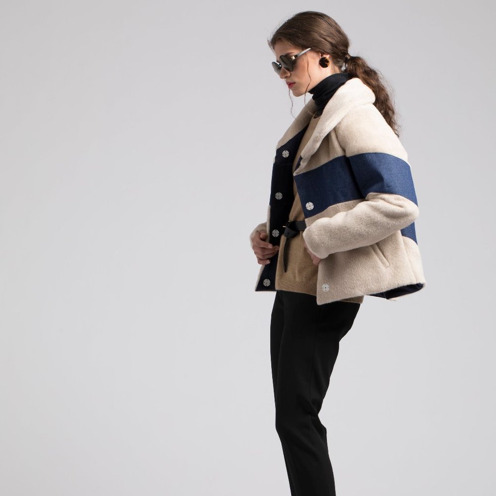 Cropped Llama Wool/Denim Padded Coat